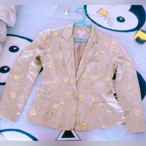 Vintage ADRIANA PAPELL 100% Silk shimmer beige floral print jacket Blazer Size 8